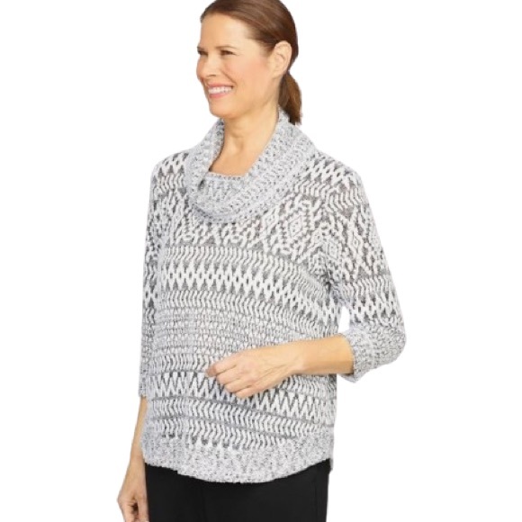NWT Alfred Dunner Petite Walk On The Wild Side Cowl Neck Sweater Gray Size PXL - Picture 1 of 7